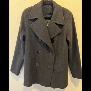 J PERCY- Gray 100% Wool PeaCoat w/ Large Buttons Sz 6